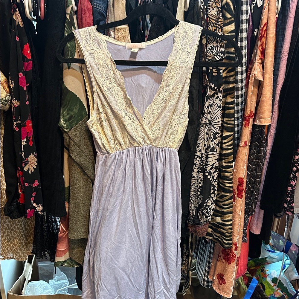 Elegant Lace Trim Lavender Dress